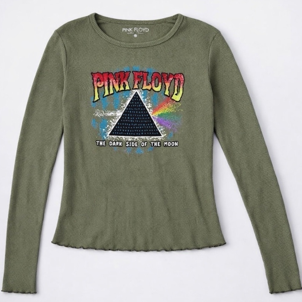Junior's Size S PINK FLOYD  Dark Side of Moon Thermal T-Shirt Long Sleeve Green